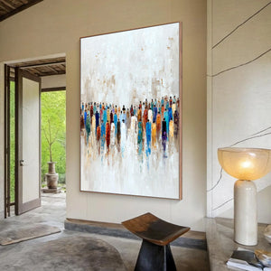 CONVERGENCE: Colorful Abstract Figurative Painting of a Crowd