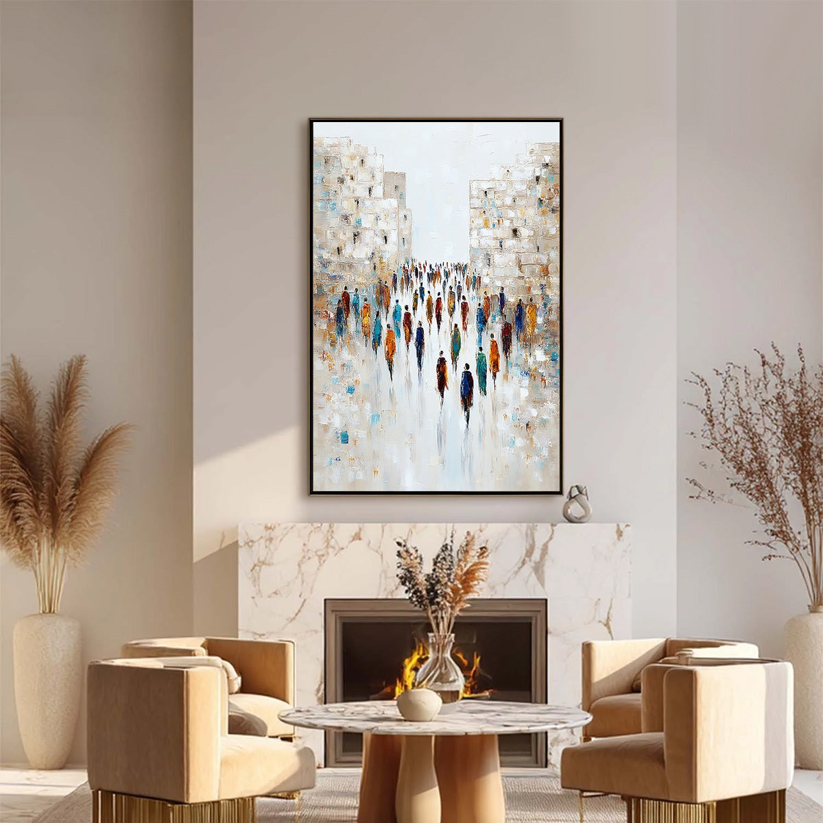 CONVERGENCE: Textured Abstract Figurative Cityscape Painting