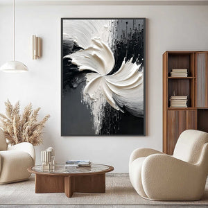 CONVERGENCE: Textured Black and White Abstract Impasto Painting