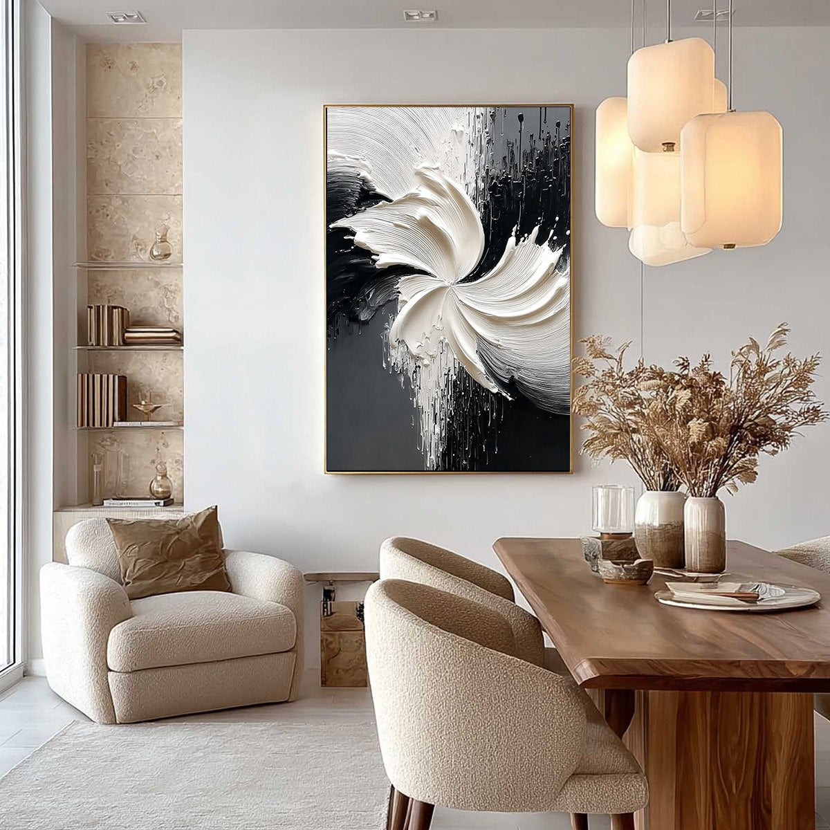 CONVERGENCE: Textured Black and White Abstract Impasto Painting