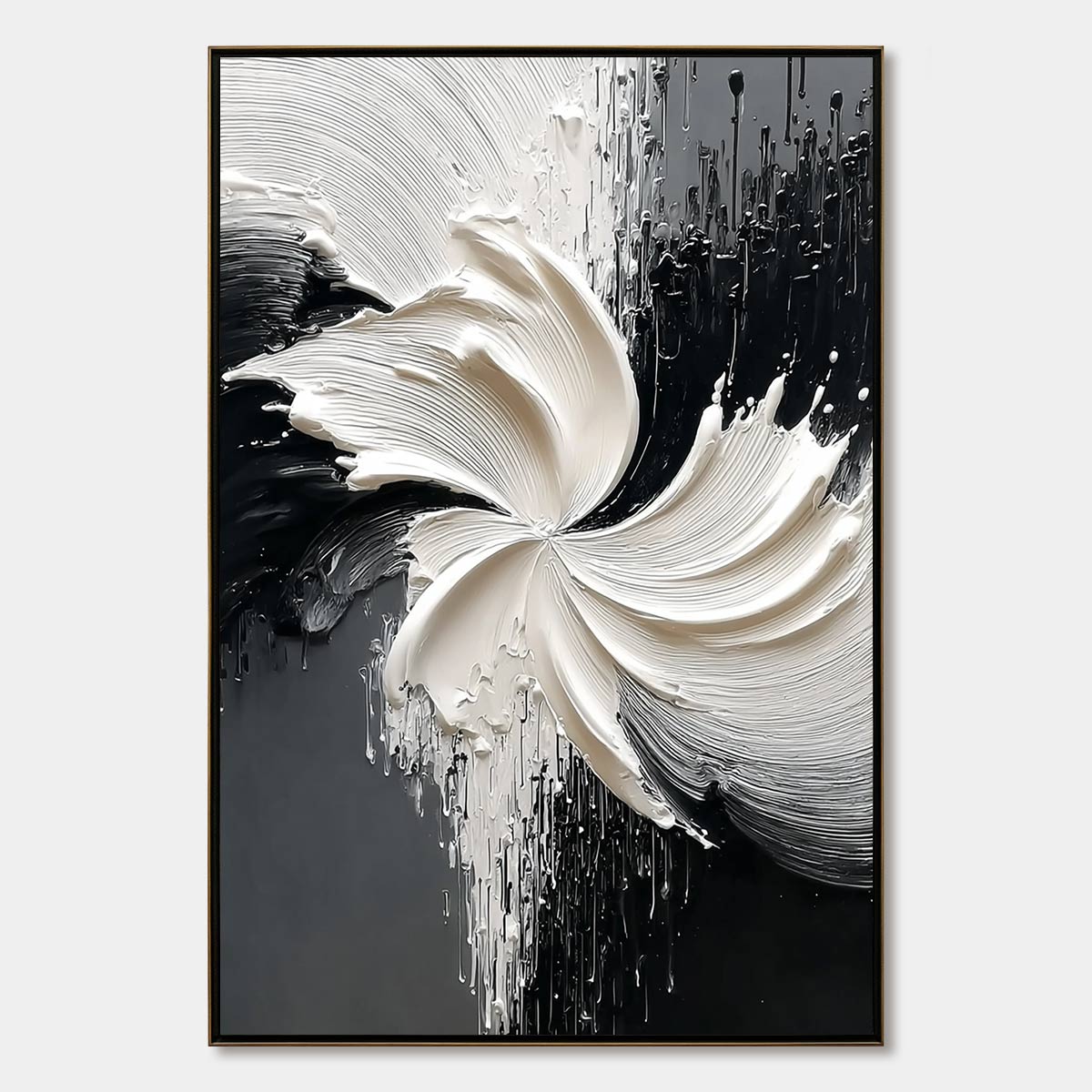 CONVERGENCE: Textured Black and White Abstract Impasto Painting