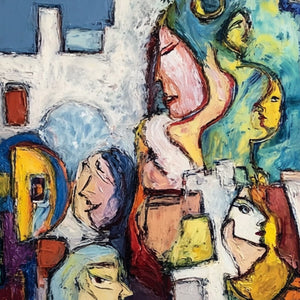 CONVERSATIONS: Colorful Abstract Figurative People Painting