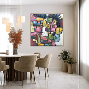 CONVERSATIONS IN COLOR: Large Colorful Abstract Impasto Figurative Painting