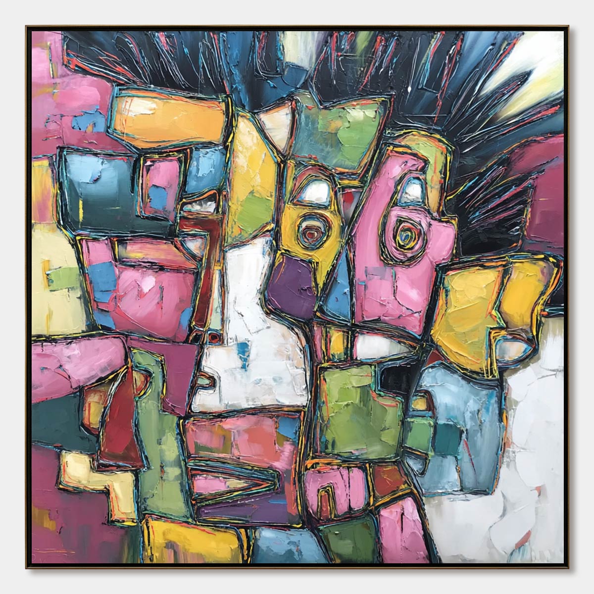 CONVERSATIONS IN COLOR: Large Colorful Abstract Impasto Figurative Painting