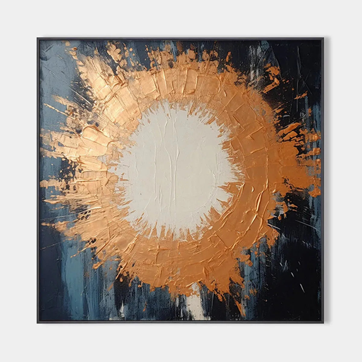 Square Abstract Oil Painting with Copper and Dark Blue