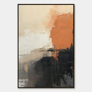 Coral black neutral abstract wall art with textured cream, coral, and black tones