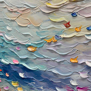 Coral Dream: Textured Abstract Seascape Oil Painting Canvas Wall Art Decor