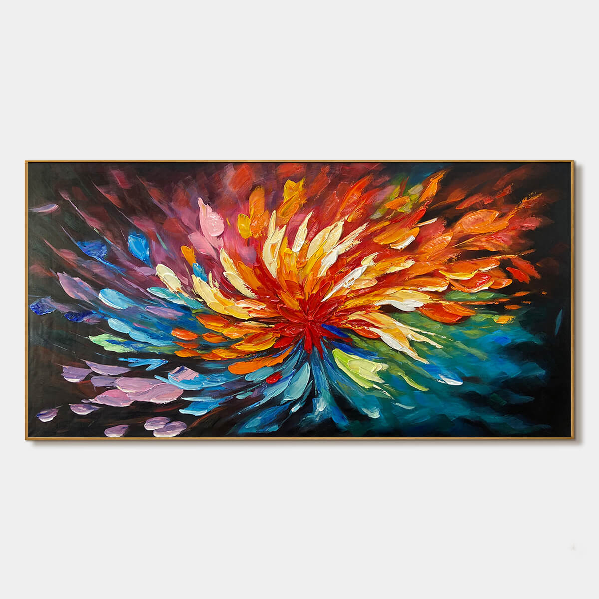 Cosmic Bloom: Textured Abstract Oil Painting Canvas Wall Art Colorful Decor