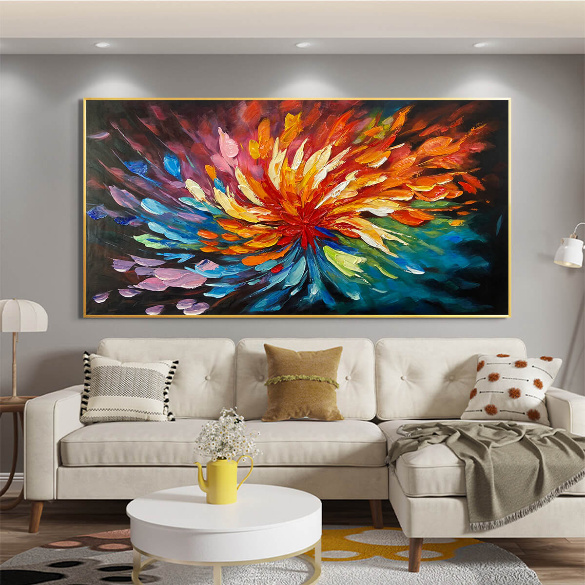 Cosmic Bloom: Textured Abstract Oil Painting Canvas Wall Art Colorful Decor