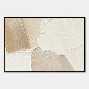 Cream beige abstract texture wall art with sculptural brushstrokes in a framed handmade painting