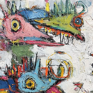 CREATURE CARNIVAL: Colorful Abstract Impasto Painting with Whimsical Figures