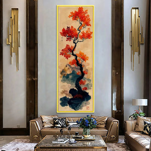 Tree Painting, Vertical Wall Art, Asian Decor