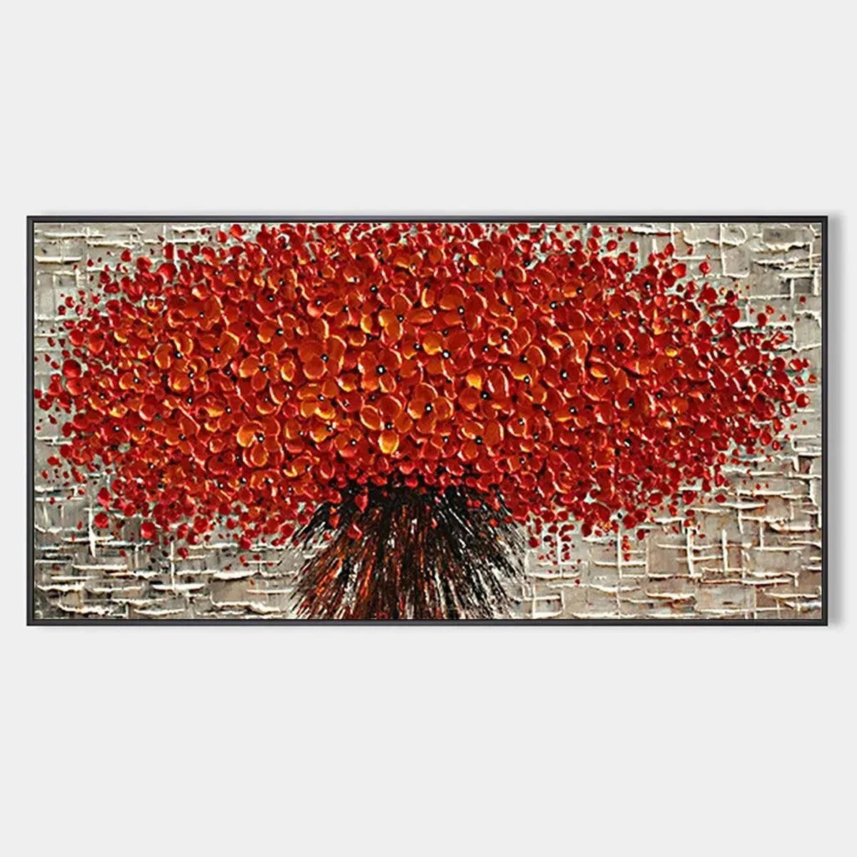 Crimson Burst original textured impasto oil painting - red floral wall art with thick palette knife texture by Isabella Rossi.