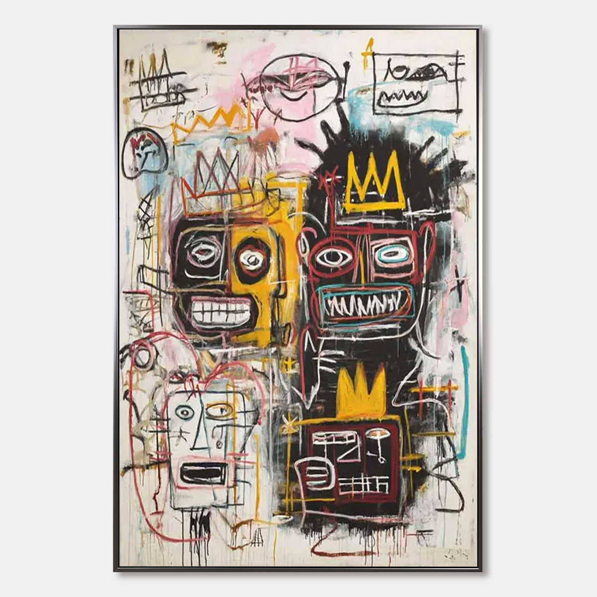 Crowned Figures: Graffiti-Style Portrait Oil Painting – MontCarta