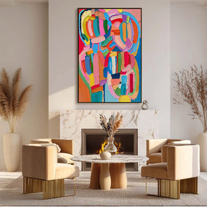 Carnival Echo oil painting – impasto abstract colorful wall art
