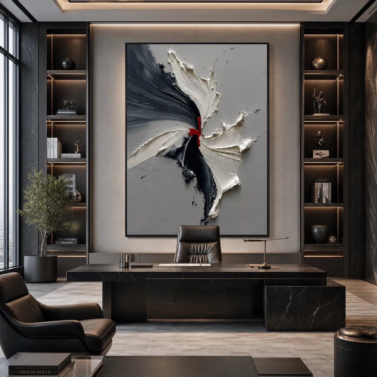 Catalyst: Grey & Black Textured Abstract Impasto Oil Painting