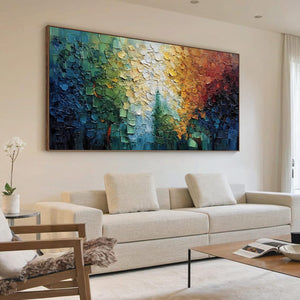 Chromatic Canopy Textured Abstract Forest Landscape Oil Painting