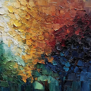 Chromatic Canopy Textured Abstract Forest Landscape Oil Painting