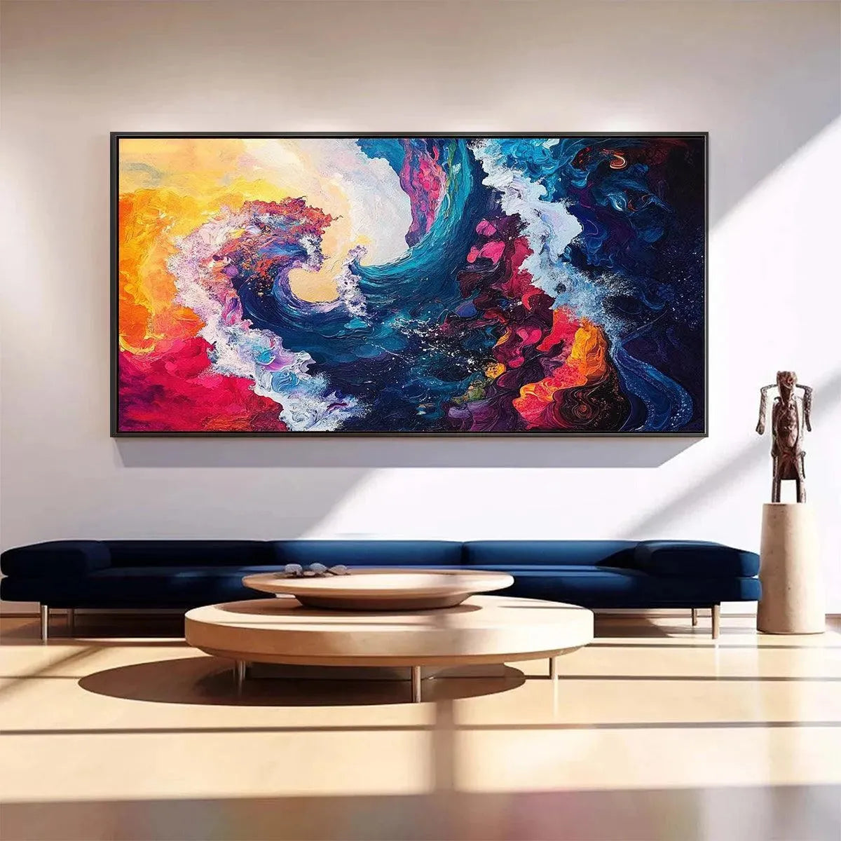 Chromatic Crest: Colorful Abstract Wave Oil Painting on Canvas