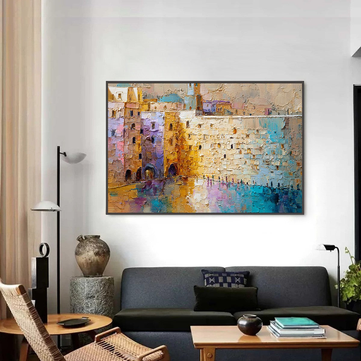 Citadel of Memories: Textured Impasto Cityscape Oil Painting