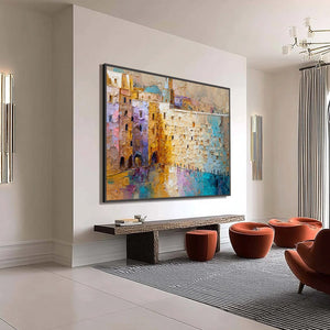 Citadel of Memories: Textured Impasto Cityscape Oil Painting