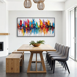 Colorfalls: Original Panoramic Abstract Oil Painting - Vibrant Colorful Wall Art Decor