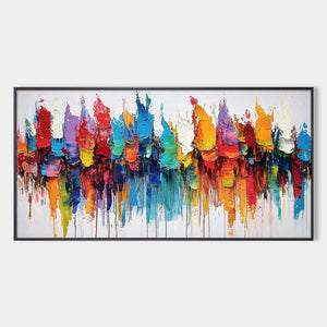 Colorfalls: Original Panoramic Abstract Oil Painting - Vibrant Colorful Wall Art Decor