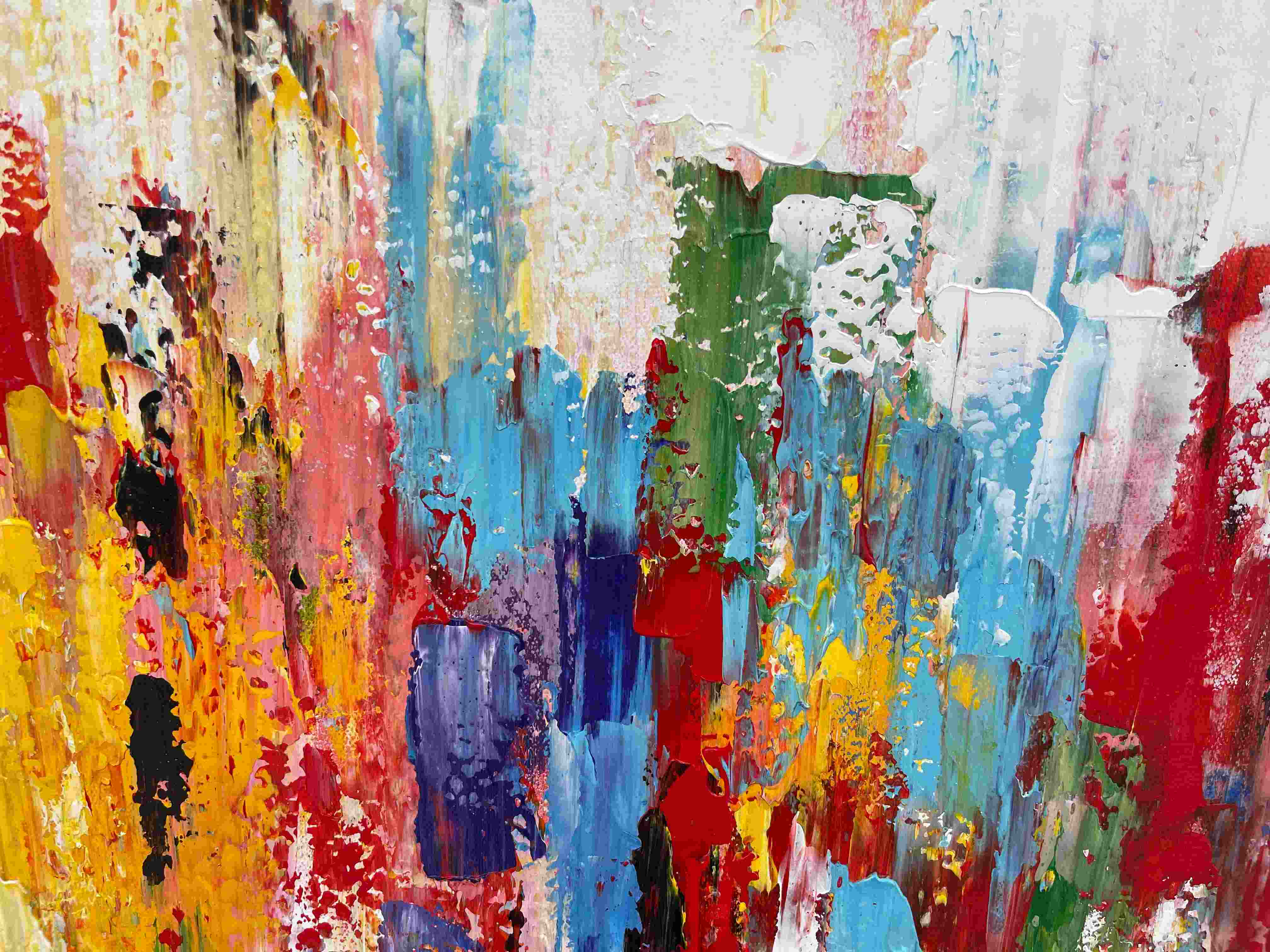 Colorfalls: Original Panoramic Abstract Oil Painting - Vibrant Colorful Wall Art Decor