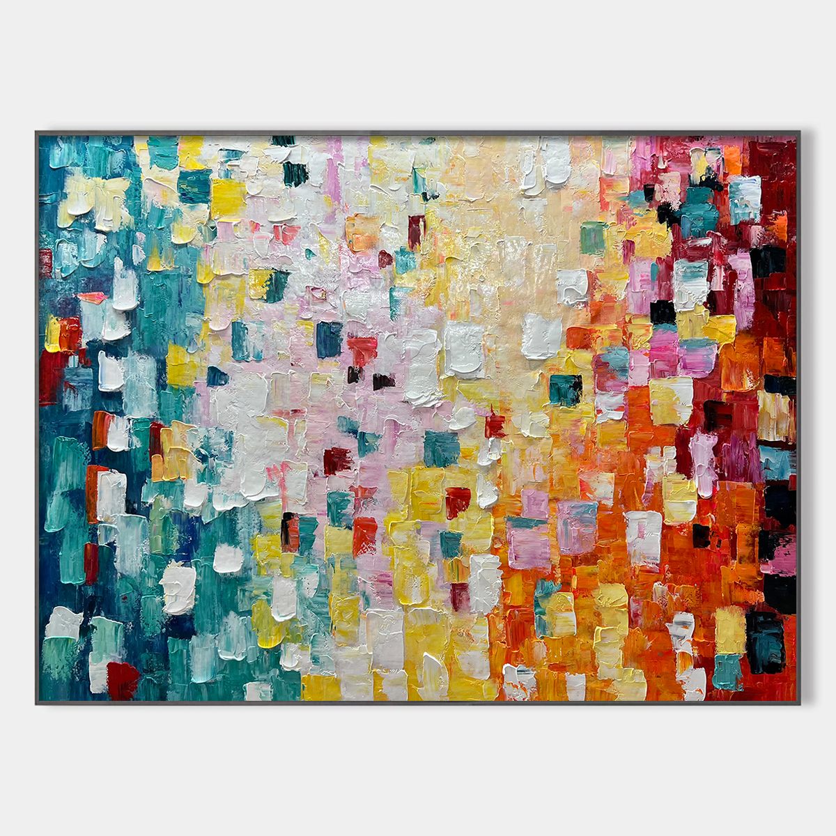 Pixel Rainbow: Colorful Abstract Impasto Oil Painting Canvas Wall Art Decor
