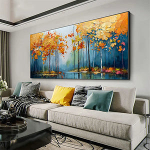 Autumn Reflections: Colorful Autumn Forest Landscape Oil Painting Canvas Wall Art