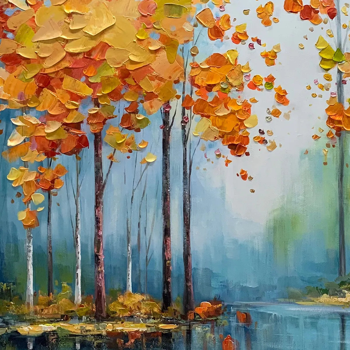 AUTUMN REFLECTIONS: Colorful Autumn Forest Landscape Oil Painting