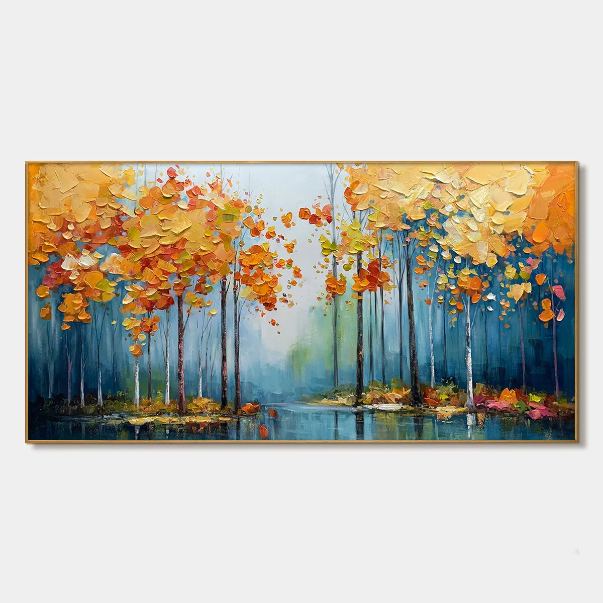 Autumn Reflections: Colorful Autumn Forest Landscape Oil Painting Canvas Wall Art
