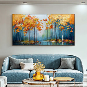 Autumn Reflections: Colorful Autumn Forest Landscape Oil Painting Canvas Wall Art
