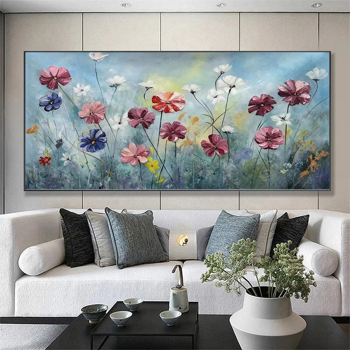 Colorful Floral Oil Painting - Hand-Painted Vibrant Garden Wall Art