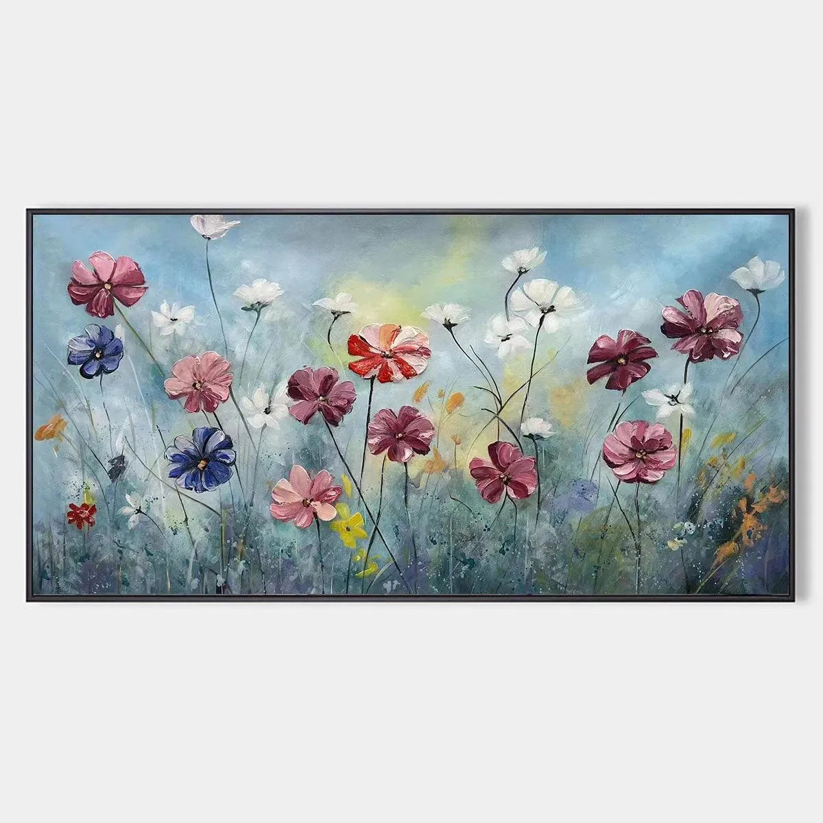 Colorful Floral Oil Painting - Hand-Painted Vibrant Garden Wall Art