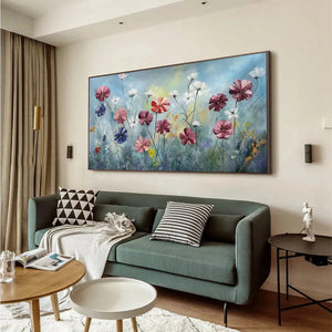 Colorful Floral Oil Painting - Hand-Painted Vibrant Garden Wall Art