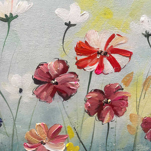 Colorful Floral Oil Painting - Hand-Painted Vibrant Garden Wall Art