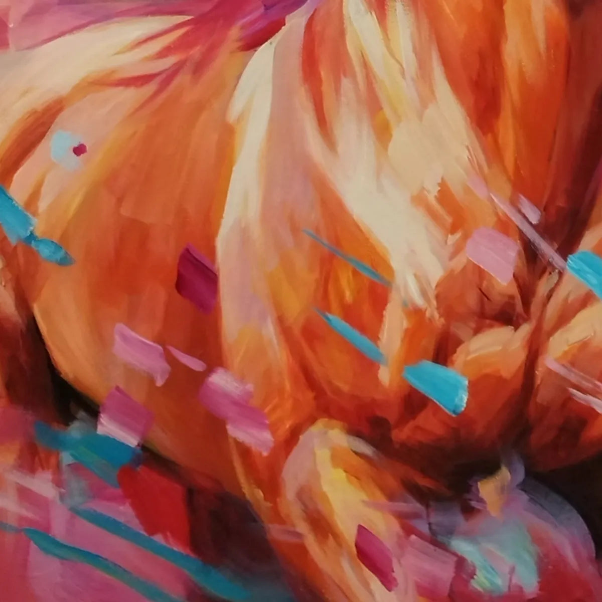 PINK FIRE: Colorful Horse Oil Painting on Canvas