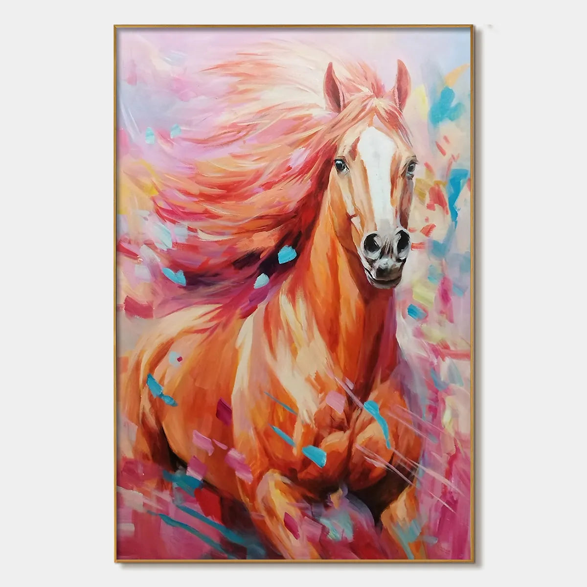 Pink Fire: Colorful Horse Oil Painting Canvas Wall Art Animal Decor
