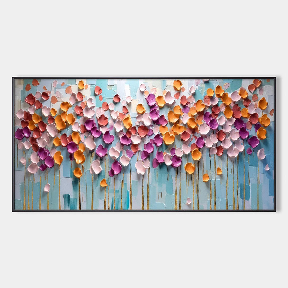 Colorful Petals Oil Painting - Abstract Floral Wall Art for Home Decor