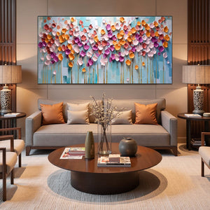 Colorful Petals Oil Painting - Abstract Floral Wall Art for Home Decor