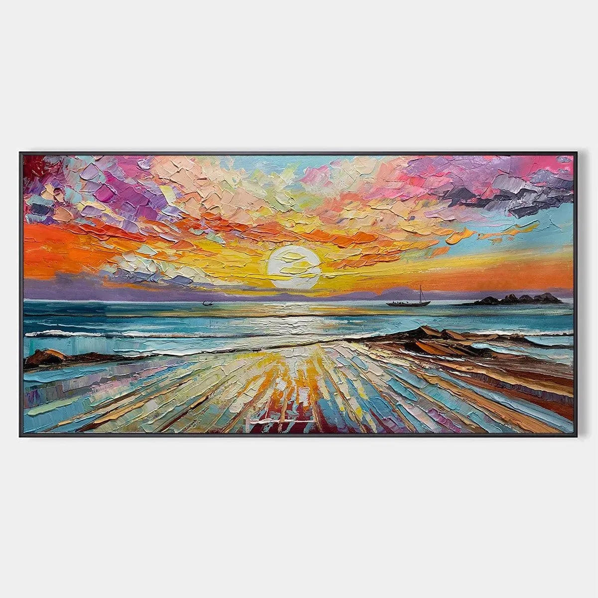 【SM号】 天使候補02 油画 油彩 oil painting Colorful Seascape Oil Painting - Vibrant Sunset Wall Art for Home