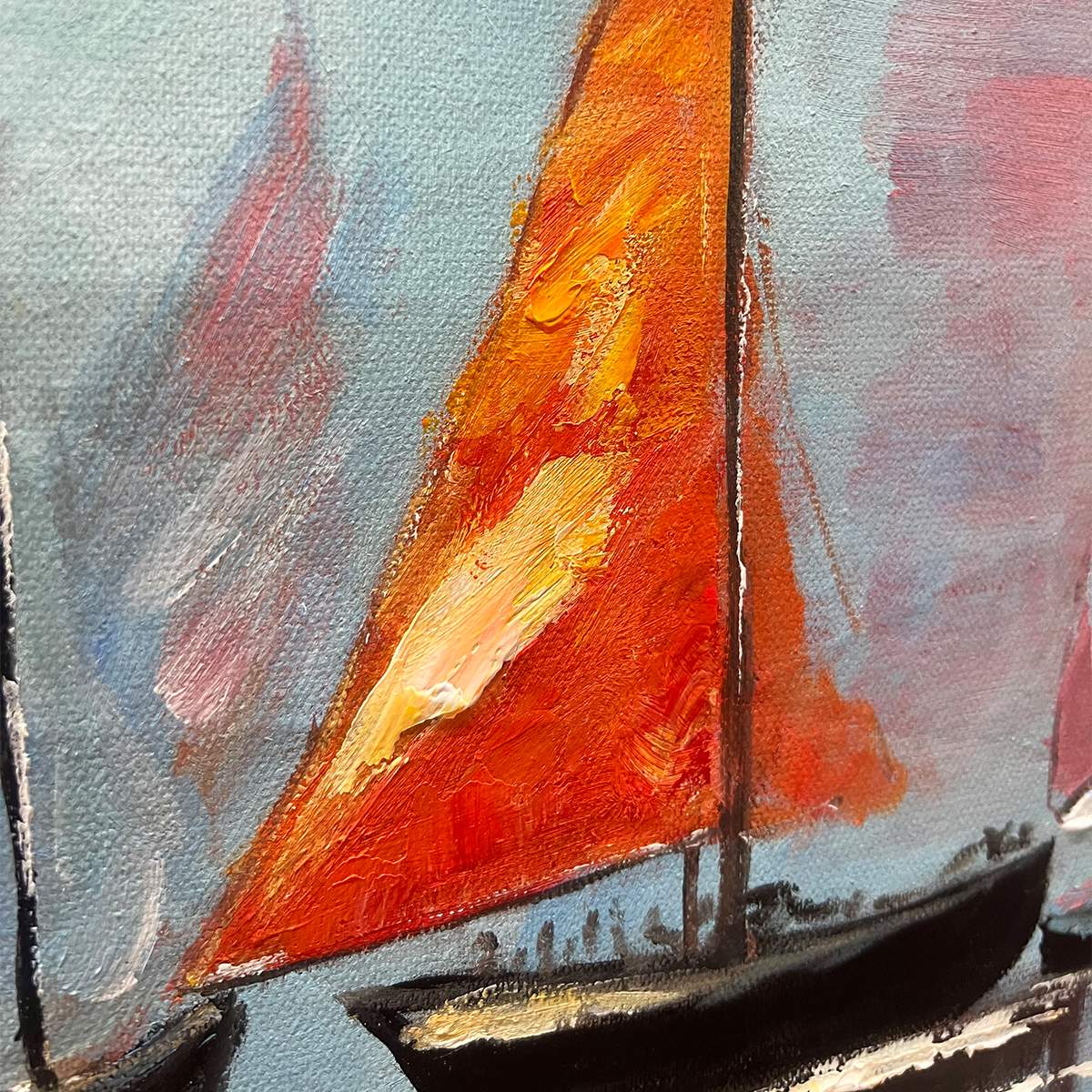 REGATTA DAWN: Colorful Seascape Oil Painting