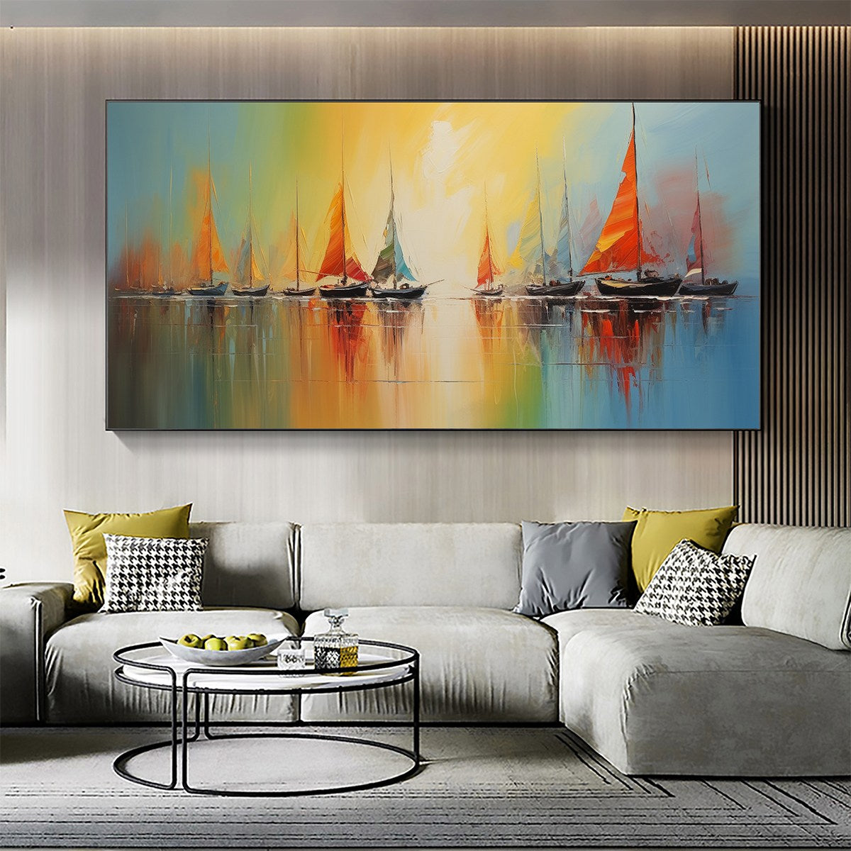 Regatta Dawn: Colorful Seascape Oil Painting Canvas Wall Art Home Decor