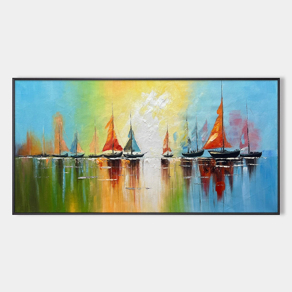 Regatta Dawn: Colorful Seascape Oil Painting Canvas Wall Art Home Decor