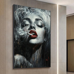 Crimson Muse: Vertical Portrait Oil Painting Canvas Wall Art