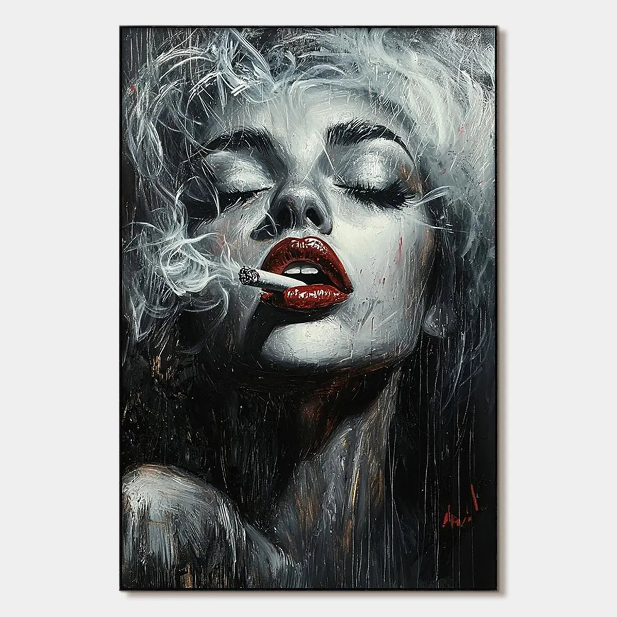 Crimson Muse: Vertical Portrait Oil Painting Canvas Wall Art