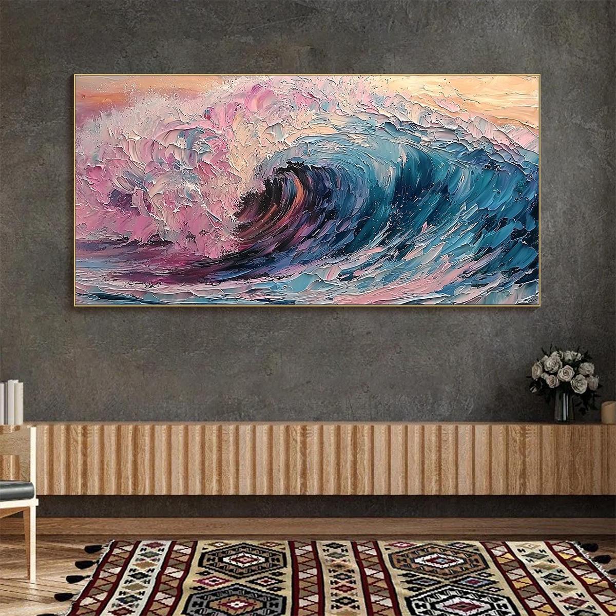 Crystal Crest: Original Impasto Ocean Wave Oil Painting - Textured Seascape Wall Art Decor