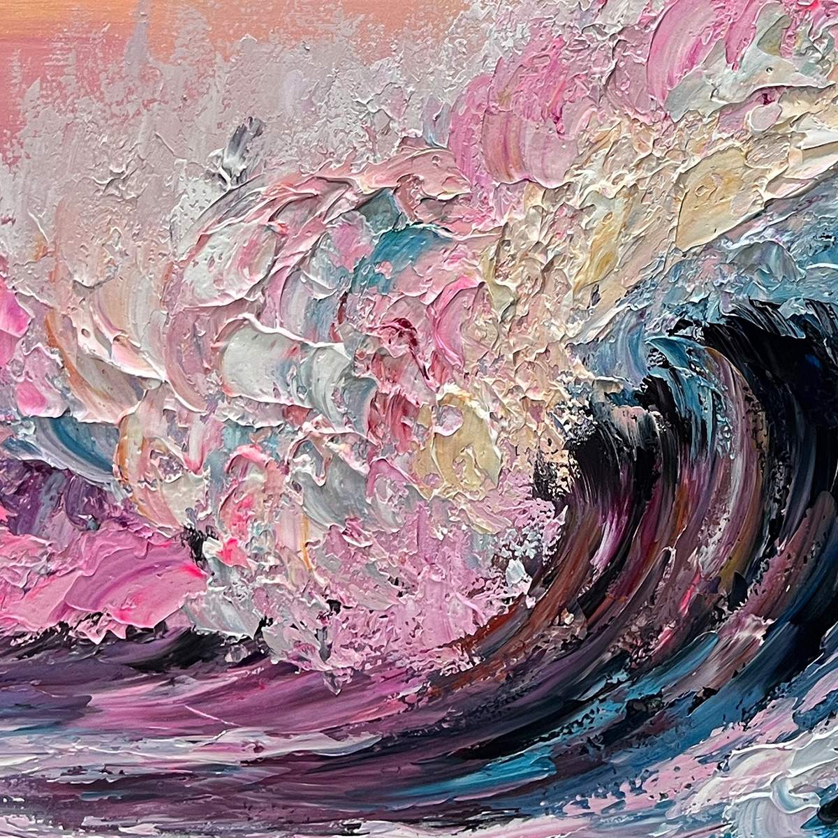 Crystal Crest: Original Impasto Ocean Wave Oil Painting - Textured Seascape Wall Art Decor