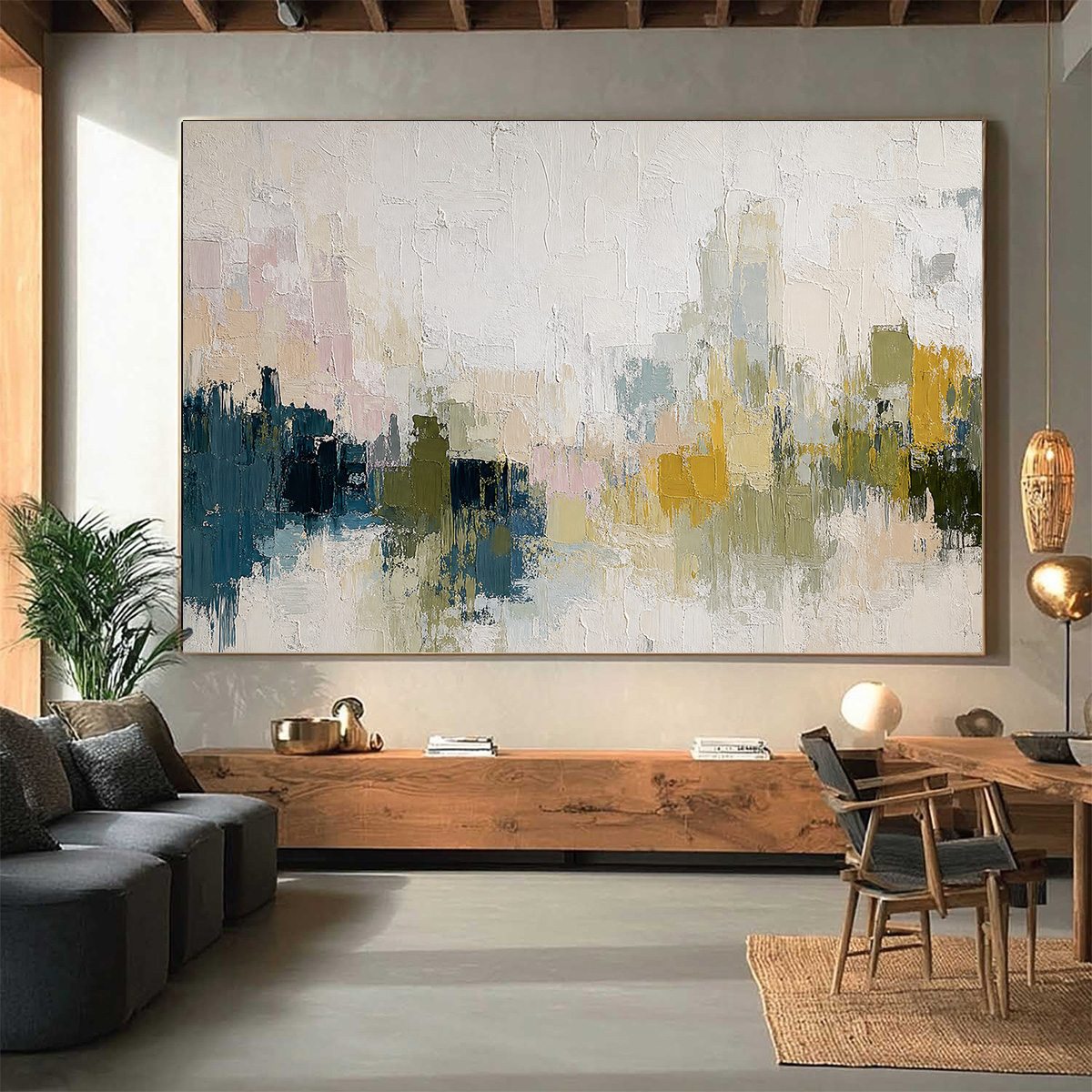 DAWN'S EMBRACE: Textured Impasto Abstract Cityscape Painting